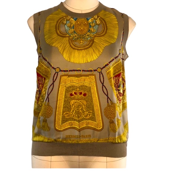 Vintage Hermès silk twill fringe rope sleeveless blouse - Picture 1 of 15